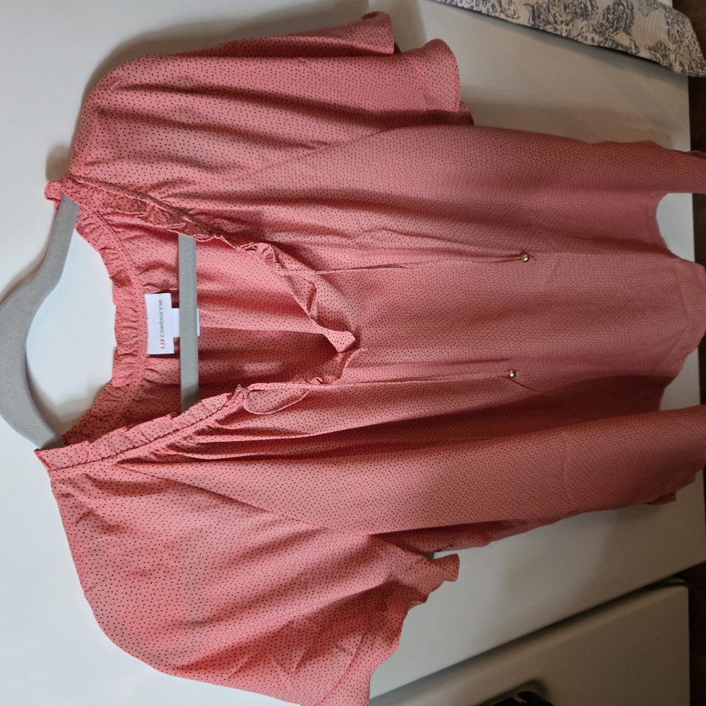 Liz Claiborne Coral Blouse with Subtle Dots